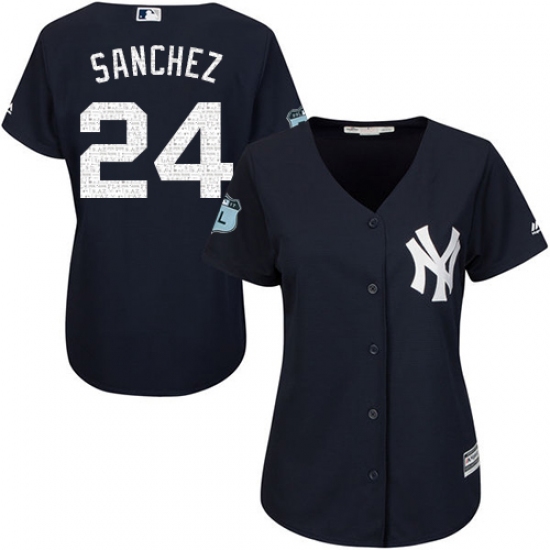 Women's Majestic New York Yankees #24 Gary Sanchez Authentic Navy Blue 2017 Spring Training Cool BaseMLB Jersey - Ujersey