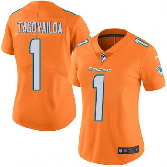 Women's Miami Dolphins #1 Tua Tagovailoa Orange Stitched Limited Rush Jersey