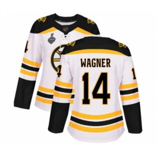 Women's Boston Bruins #14 Chris Wagner Authentic White Away 2019 Stanley Cup Final Bound Hockey Jersey - Ujersey