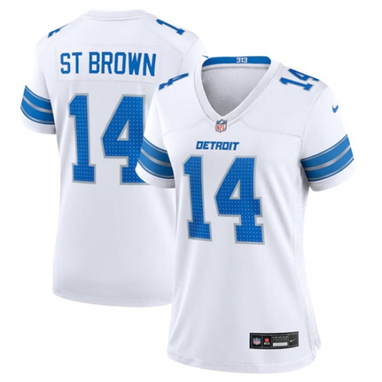 Women's Detroit Lions #14 Amon-Ra St. Brown White Stitched Jersey(Run Smaller) - Ujersey