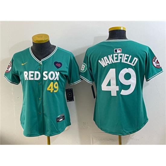 Women's Boston Red Sox #49 Tim Wakefield Memorial Green 2025 City Connect Limited Stitched Baseball Jersey(Run Small) - Ujersey