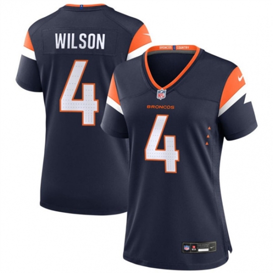 Women's Denver Broncos #4 Zach Wilson Navy 2024 Stitched Jersey(Run Small) - Ujersey