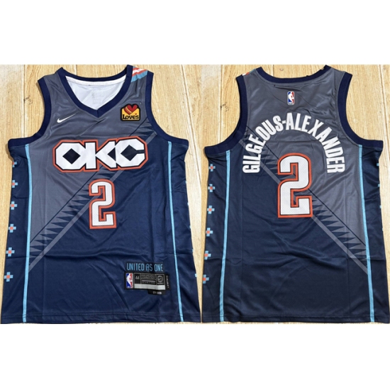 Men's Oklahoma City Thunder #2 Shai Gilgeous-Alexander Navy Stitched Basketball Jersey - Ujersey