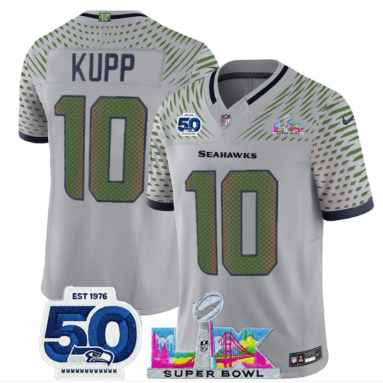 Men's Seattle Seahawks #10 Cooper Kupp Grey 2025 F.U.S.E. Super Bowl LX And 50th Season “Rivalries” Vapor Limited Football Stitched Jersey - Ujersey