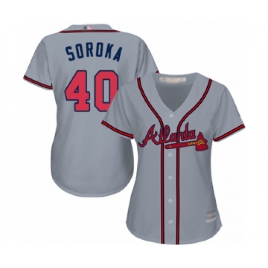 Women's Atlanta Braves #40 Mike Soroka Authentic Grey Road Cool Base Baseball Jersey - Ujersey