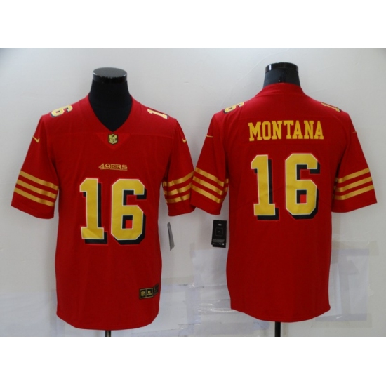 Men's San Francisco 49ers #16 Joe Montana Red Gold Untouchable Limited Jersey - Ujersey