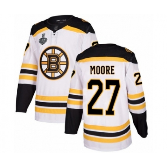 Youth Boston Bruins #27 John Moore Authentic White Away 2019 Stanley Cup Final Bound Hockey Jersey - Ujersey