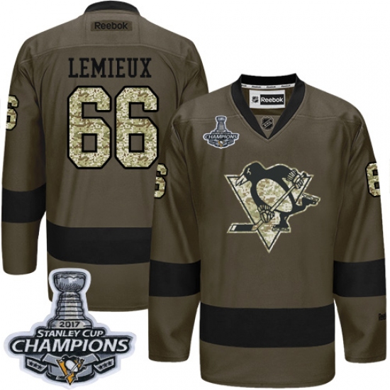 Men's Reebok Pittsburgh Penguins #66 Mario Lemieux Authentic Green Salute to Service 2017 Stanley Cup Champions NHL Jersey