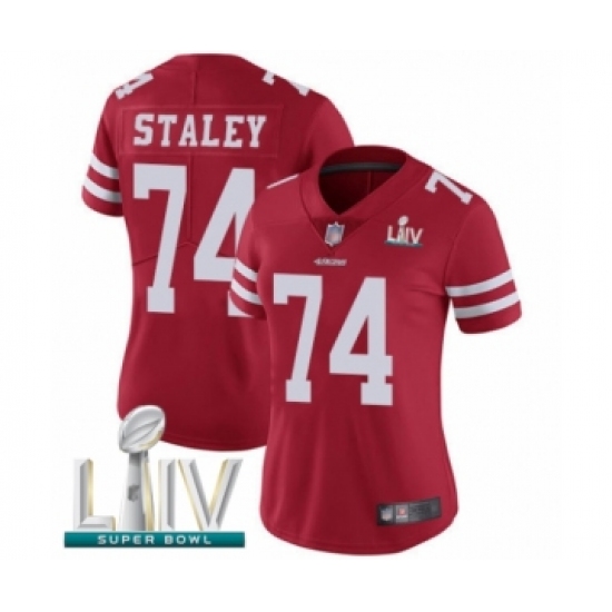 Women's San Francisco 49ers #74 Joe Staley Red Team Color Vapor Untouchable Limited Player Super Bowl LIV Bound Football Jersey - Ujersey