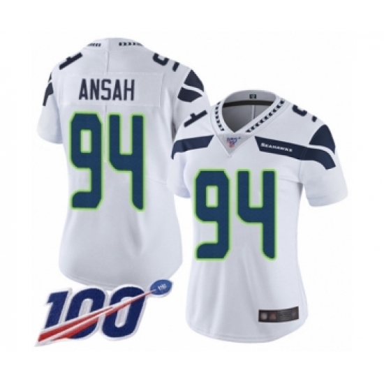 Women's Seattle Seahawks #94 Ezekiel Ansah White Vapor Untouchable Limited Player 100th Season Football Jersey - Ujersey