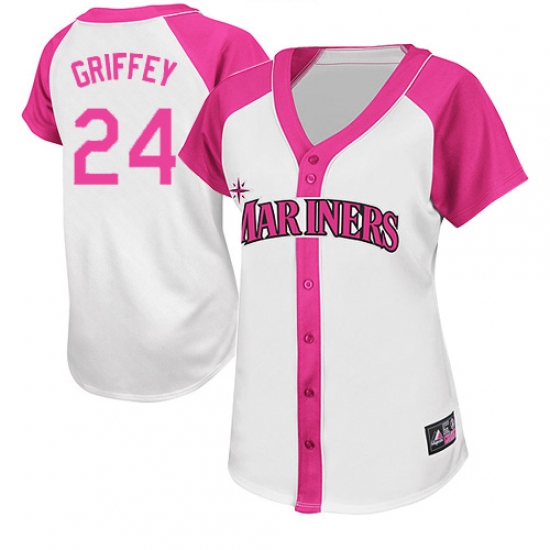 Women's Majestic Seattle Mariners #24 Ken Griffey Replica White/Pink Splash Fashion MLB Jersey - Ujersey