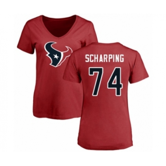 Football Women's Houston Texans #74 Max Scharping Red Name & Number Logo T-Shirt - Ujersey
