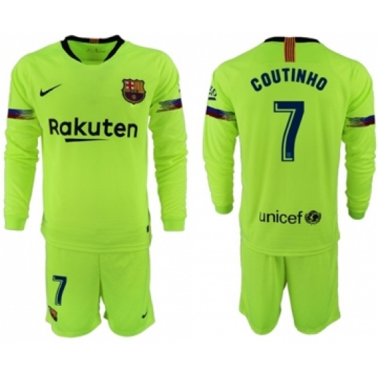 Barcelona #7 Coutinho Away Long Sleeves Soccer Club Jersey