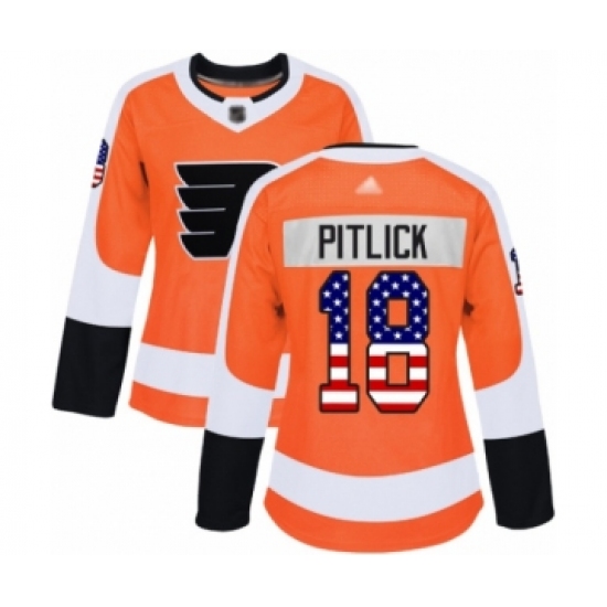 Women's Philadelphia Flyers #18 Tyler Pitlick Authentic Orange USA Flag Fashion Hockey Jersey