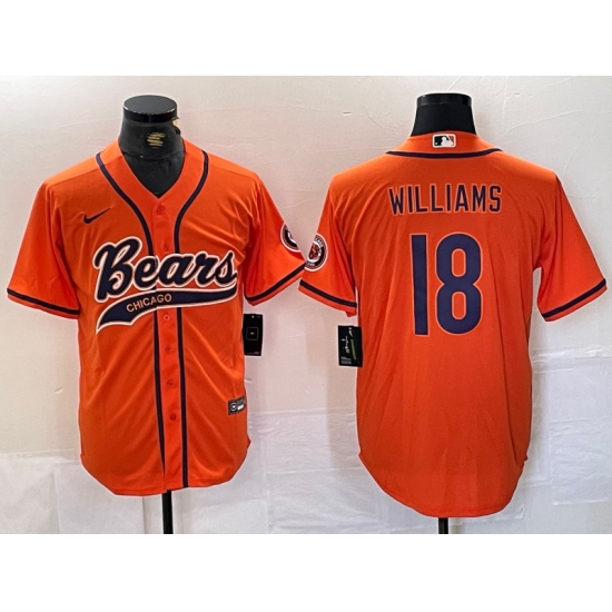Men's Chicago Bears #18 Caleb Williams Orange With Cool Base Stitched Baseball Jersey - Ujersey