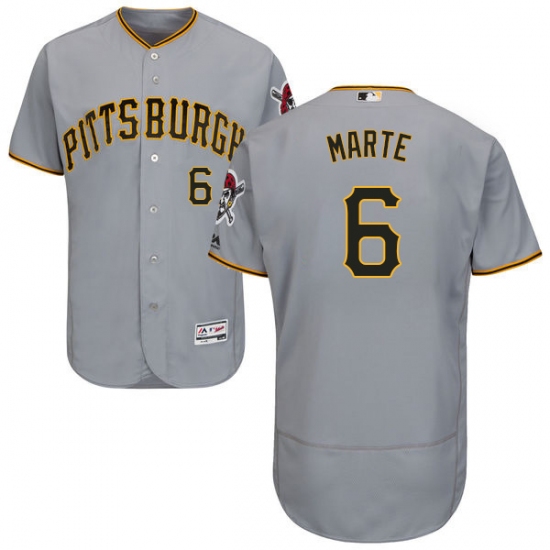 Men's Majestic Pittsburgh Pirates #6 Starling Marte Grey Road Flex Base Authentic Collection MLB Jersey - Ujersey