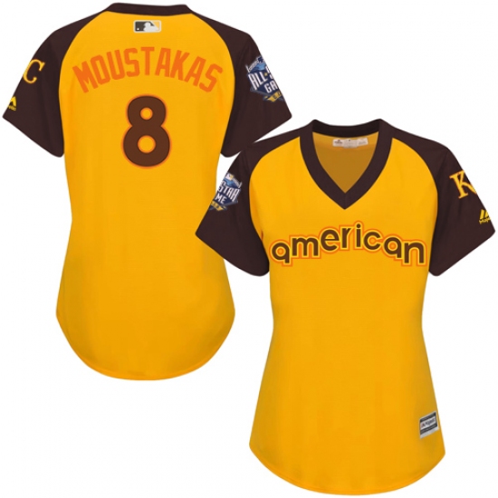 Women's Majestic Kansas City Royals #8 Mike Moustakas Authentic Yellow 2016 All-Star American League BP Cool Base MLB Jersey - Ujersey