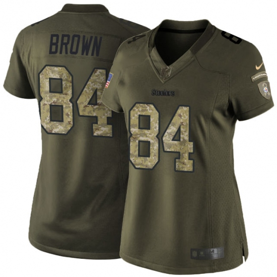 Women's Nike Pittsburgh Steelers #84 Antonio Brown Elite Green Salute to Service NFL Jersey - Ujersey