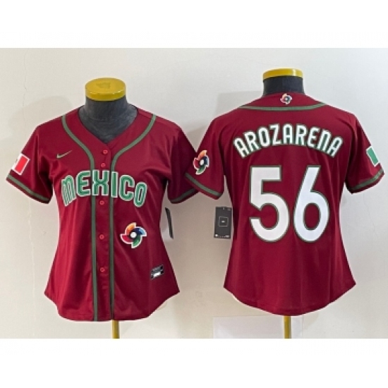 Women's Mexico Baseball #56 Randy Arozarena 2023 Red World Classic Stitched Jersey
