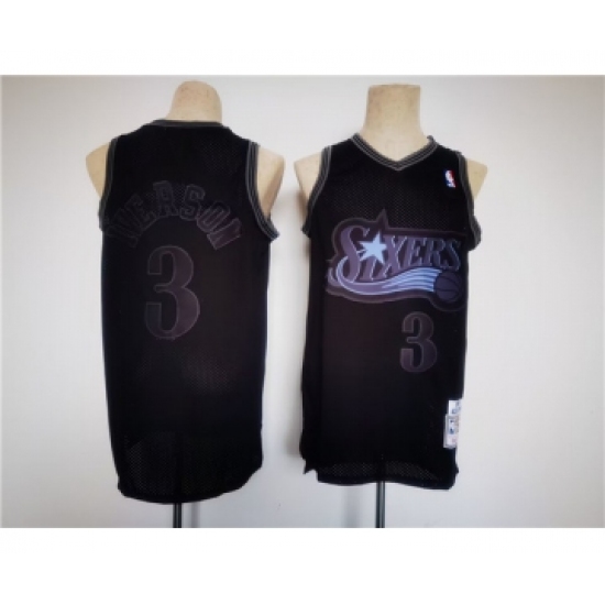 Men's Philadelphia 76ers #3 Allen Iverson Black Throwback basketball Jersey - Ujersey