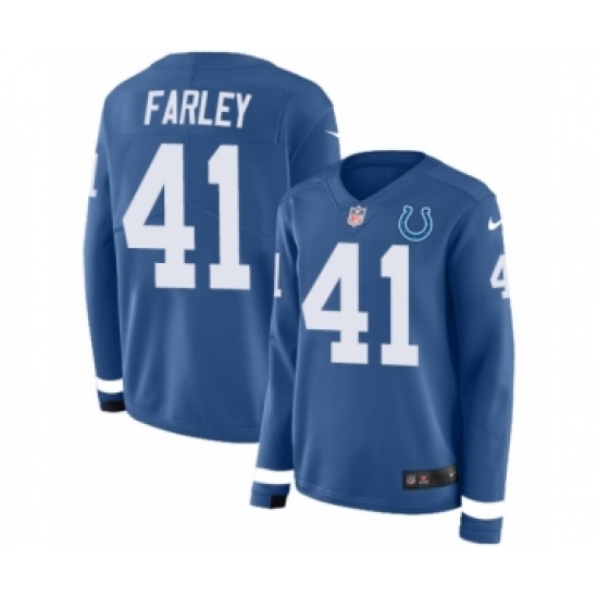 Women's Nike Indianapolis Colts #41 Matthias Farley Limited Blue Therma Long Sleeve NFL Jersey - Ujersey