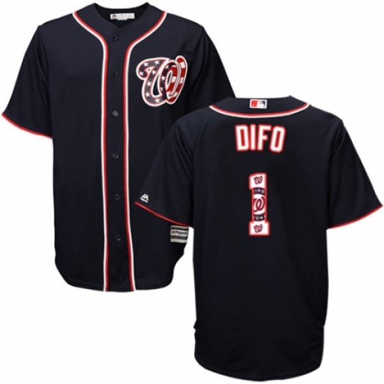Men's Majestic Washington Nationals #1 Wilmer Difo Authentic Navy Blue Team Logo Fashion Cool Base MLB Jersey - Ujersey