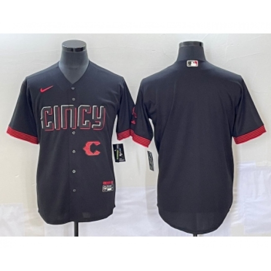 Men's Cincinnati Reds Blank Black 2023 City Connect Cool Base Stitched Jersey1 - Ujersey