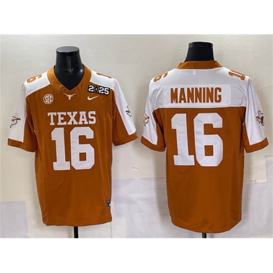 Men's Texas Longhorns #16 Peyton Manning Orange 2025 CFP Final With SEC Patch Stitched Jersey - Ujersey