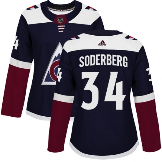 Women's Adidas Colorado Avalanche #34 Carl Soderberg Authentic Navy Blue Alternate NHL Jersey - Ujersey