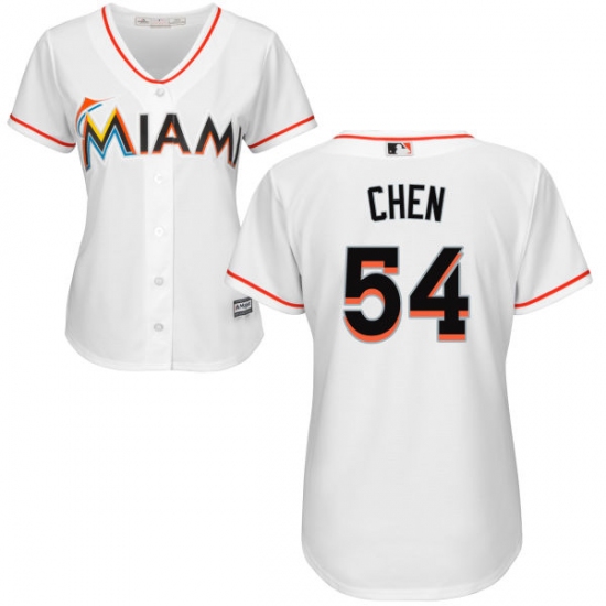 Women's Majestic Miami Marlins #54 Wei-Yin Chen Authentic White Home Cool Base MLB Jersey - Ujersey