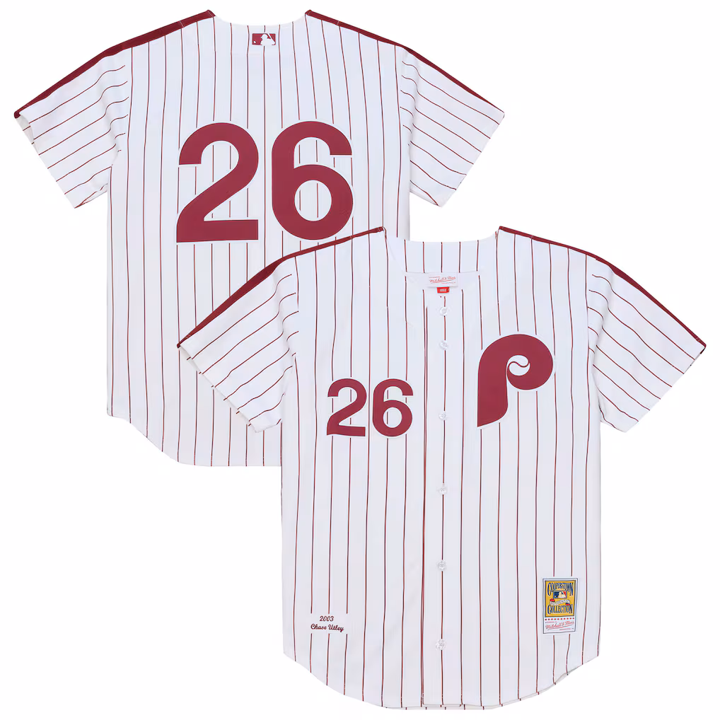 Men's Philadelphia Phillies Chase Utley Mitchell & Ness White 2003 Cooperstown Collection Authentic Jersey - Ujersey