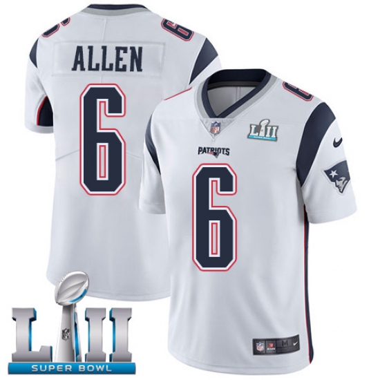 Youth Nike New England Patriots #6 Ryan Allen White Vapor Untouchable Limited Player Super Bowl LII NFL Jersey - Ujersey
