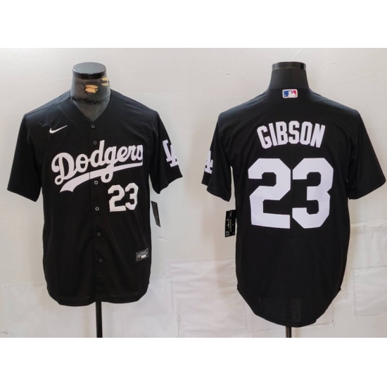 Men's Los Angeles Dodgers #23 Kirk Gibson Number Black Cool Base Stitched Jerseys - Ujersey
