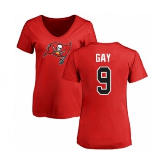 Football Women's Tampa Bay Buccaneers #9 Matt Gay Red Name & Number Logo T-Shirt - Ujersey