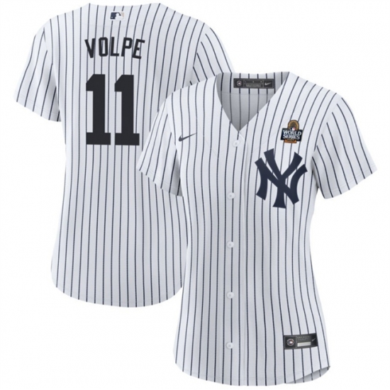 Women's New York Yankees #11 Anthony Volpe White 2024 World Series With Name Cool Base Stitched Baseball Jersey(Run Small) - Ujersey