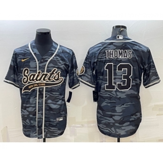 Men's New Orleans Saints #13 Michael Thomas Grey Camo With Patch Cool Base Stitched Baseball Jersey - Ujersey