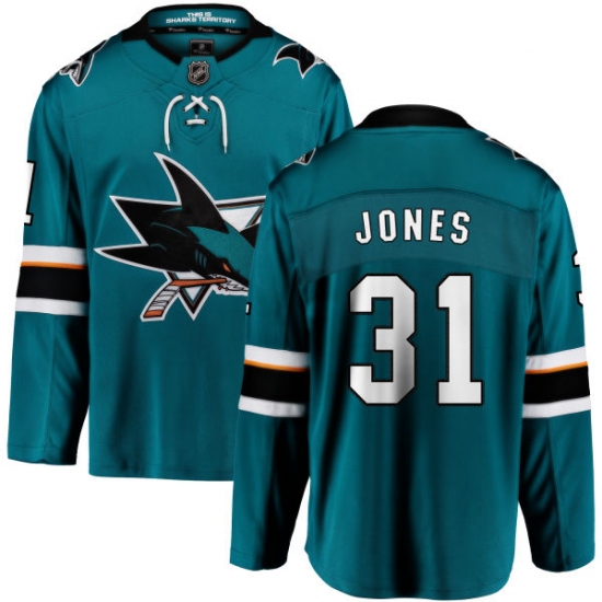 Men's San Jose Sharks #31 Martin Jones Fanatics Branded Teal Green Home Breakaway NHL Jersey - Ujersey