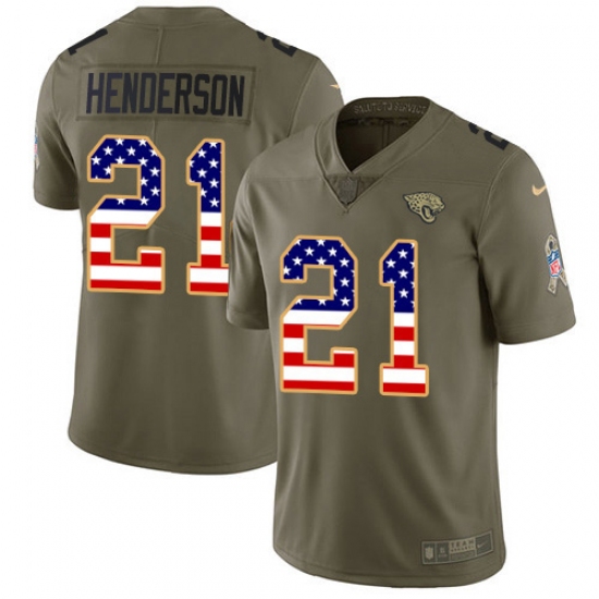Men's Jacksonville Jaguars #21 C.J. Henderson Olive USA Flag Stitched Limited 2017 Salute To Service Jersey - Ujersey