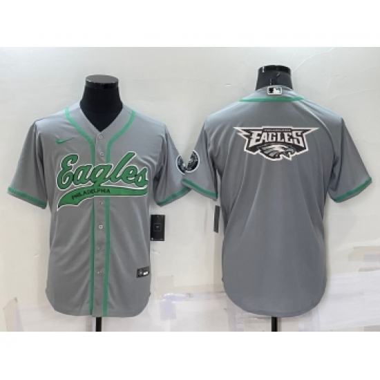 Men's Philadelphia Eagles Grey Team Big Logo With Patch Cool Base Stitched Baseball Jersey - Ujersey