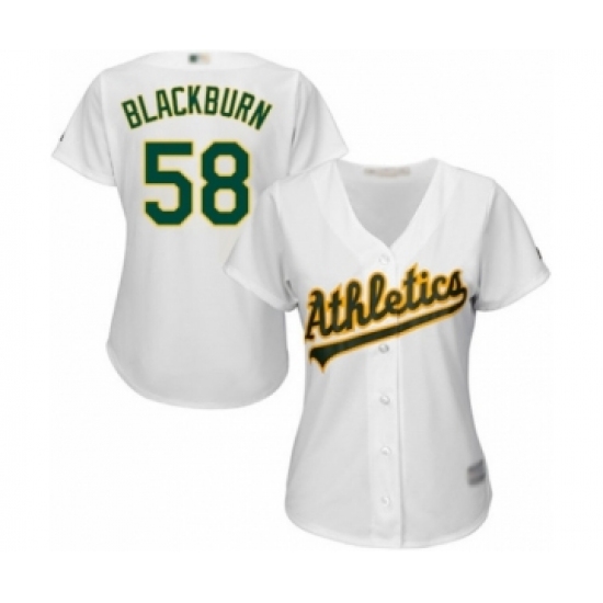 Women's Oakland Athletics #58 Paul Blackburn Authentic White Home Cool Base Baseball Player Jersey - Ujersey