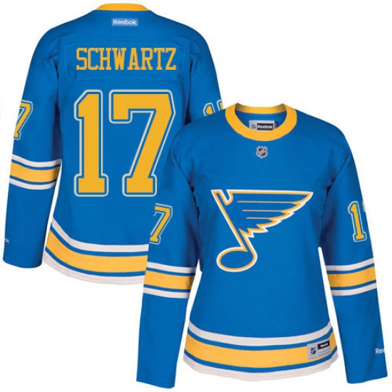 Women's Reebok St. Louis Blues #17 Jaden Schwartz Premier Blue 2017 Winter Classic NHL Jersey - Ujersey
