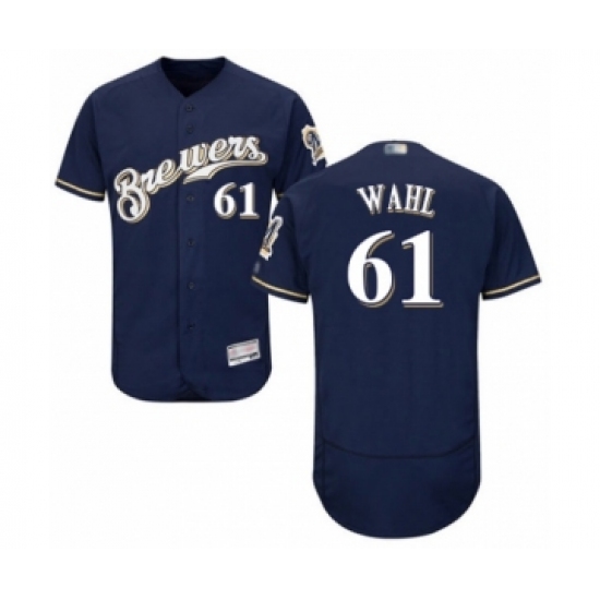 Men's Milwaukee Brewers #61 Bobby Wahl Navy Blue Alternate Flex Base Authentic Collection Baseball Player Jersey - Ujersey