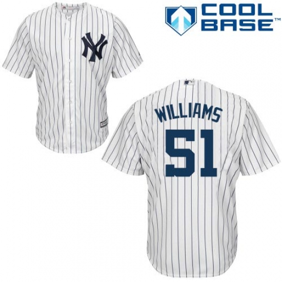 Men's Majestic New York Yankees #51 Bernie Williams Replica White Home MLB Jersey - Ujersey