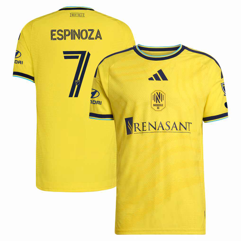 Men's Nashville SC Cristian Espinoza adidas Yellow 2026 The Reverb Kit On-Field Authentic Patch Jersey - Ujersey NHL
