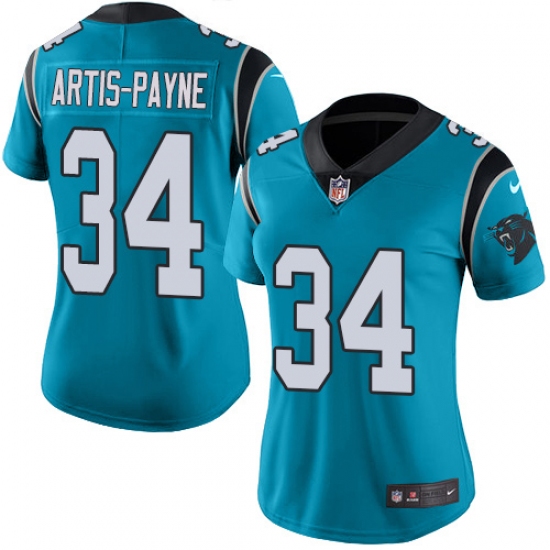 Women's Nike Carolina Panthers #34 Cameron Artis-Payne Blue Alternate Vapor Untouchable Limited Player NFL Jersey - Ujersey