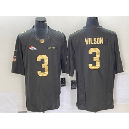 Men's Denver Broncos #3 Russell Wilson Green Gold Salute To Service Stitched Nike Limited Jersey