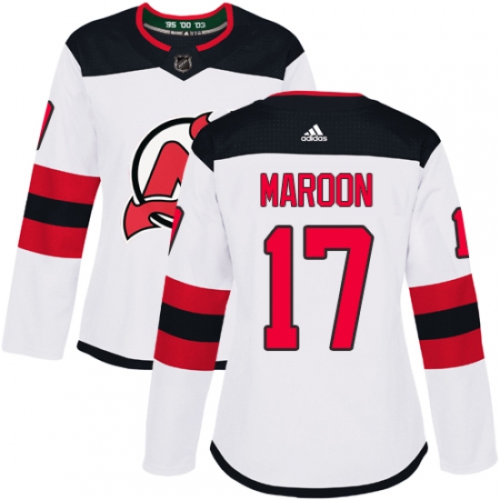 Women's Adidas New Jersey Devils #17 Patrick Maroon Authentic White Away NHL Jersey - Ujersey