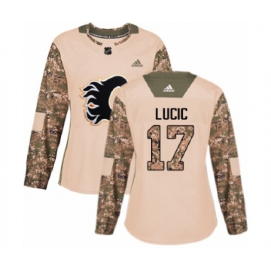 Women's Calgary Flames #17 Milan Lucic Authentic Green Salute to Service Hockey Jersey - Ujersey