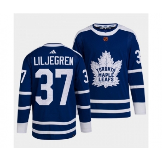 Men's Toronto Maple Leafs Black #37 Timothy Liljegren Blue 2022 Reverse Retro Stitched Jersey - Ujersey