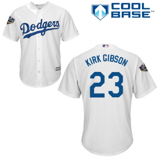 Youth Majestic Los Angeles Dodgers #23 Kirk Gibson Authentic White Home Cool Base 2018 World Series MLB Jersey - Ujersey